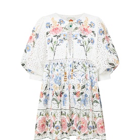 sachin and babi light blue dress Green Monstera Embroidery Midi Dress