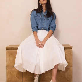 Scallop Trim Denim Shirt