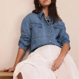 Scallop Trim Denim Shirt