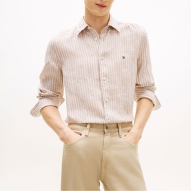Flag Logo Bengal Striped Linen Shirt
