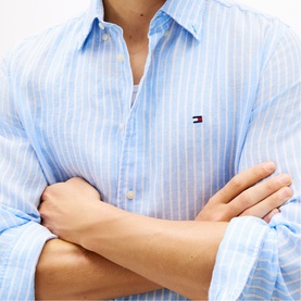 Flag Logo Bengal Striped Linen Shirt