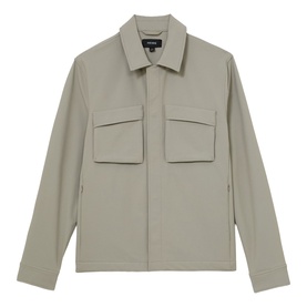 Reiss beige zip-through overshirt with twin chest flap pockets and spread collar
