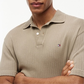 Flag Logo Open Knit Polo Shirt