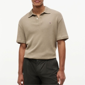Flag Logo Open Knit Polo Shirt