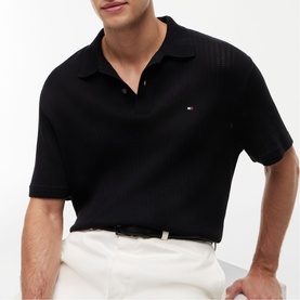 Flag Logo Open Knit Polo Shirt