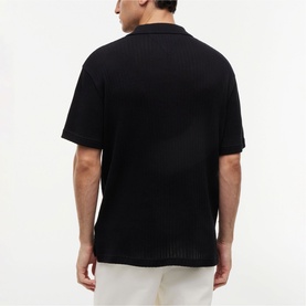 Flag Logo Open Knit Polo Shirt