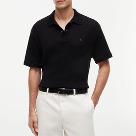 Flag Logo Open Knit Polo Shirt