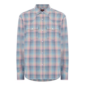 Pleasures pink plaid cotton casual shirt with two chest pockets and snap-button fastening, long sleeves