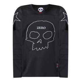 Pleasures Jamie Hockey Jersey in black mesh cotton with skull graphic print, star appliqu&eacute;s, long sleeves, and curved hem