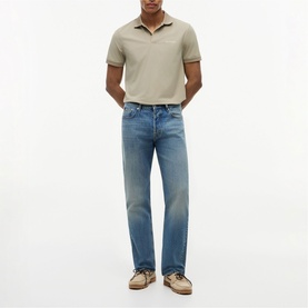 Whiskered Relaxed Straight Leg Jeans