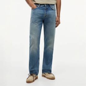 Whiskered Relaxed Straight Leg Jeans