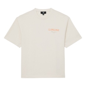 Reiss white crew neck T-shirt with short sleeves and contrast orange Limone logo print on chest