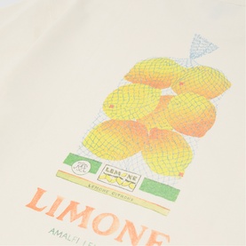 Reiss white T-shirt close-up showing lemon net bag graphic print with Limone Amalfi text detail.
