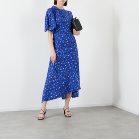 Smocked Printed Asymmetric Dress
