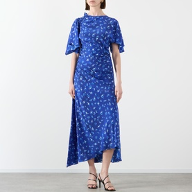 Smocked Printed Asymmetric Dress