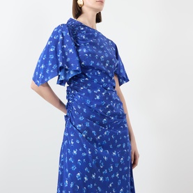 Smocked Printed Asymmetric Dress