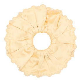 Damson Madder yellow oversized satin scrunchie with scalloped frill edge detail, 100% polyester