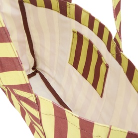 Damson Madder Green Stripe cotton tote bag, interior view showing cream lining with inner pocket and striped handles
