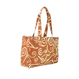 Damson Madder brown cotton tote bag with cream swirl print, twin shoulder straps, structured base, no hardware visible