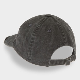 Pleasures Bubble Rip Logo Baseball Cap in grey, rear view showing adjustable strap fastening, distressed detailing and vintage wash finish.