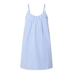 Polo Night Dress in White Cloud x Hydrangea blue stripe, sleeveless spaghetti strap design, relaxed fit, 100% cotton