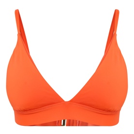 Lauren Triangle Bikini Top in Sunburst Orange with V-neckline, narrow adjustable straps and gold-tone hardware, smooth finish