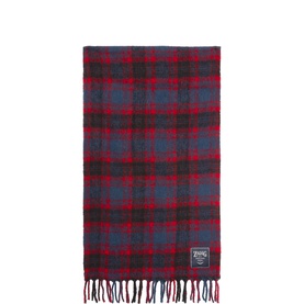 Zadig Joan Tartan Scarf in red and navy oversized check with fringed ends and woven brand label