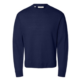 Selected crew neck knit in Ocean Cavern, relaxed fit with ribbed cuffs and hem, ghost mannequin shot