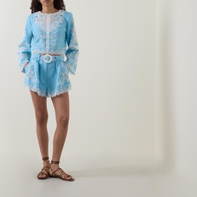 Romantic Richelieu Embroidered Linen Blouse