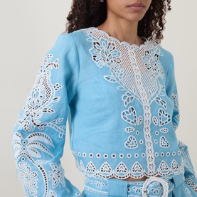 Romantic Richelieu Embroidered Linen Blouse