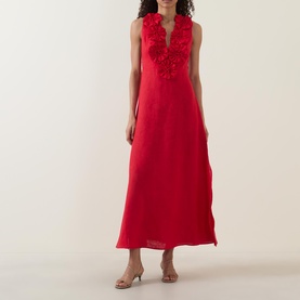 Floral Appliqu&eacute; Linen Dress