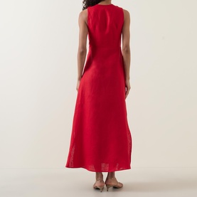 Floral Appliqu&eacute; Linen Dress