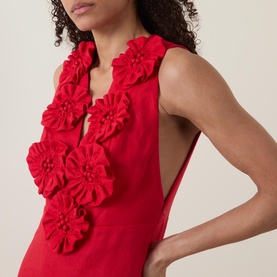 Floral Appliqu&eacute; Linen Dress