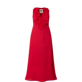 Floral Appliqu&eacute; Linen Dress