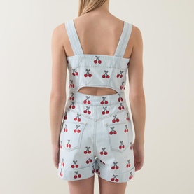 Cherry Embroidered Denim Romper