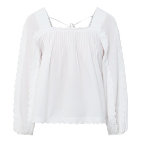 Scalloped Trim Tie Blouse
