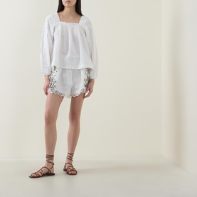 Scalloped Trim Tie Blouse