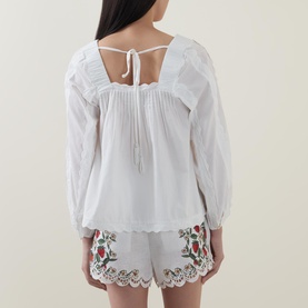 Scalloped Trim Tie Blouse