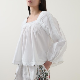 Scalloped Trim Tie Blouse