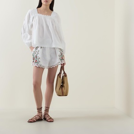 Scalloped Trim Tie Blouse