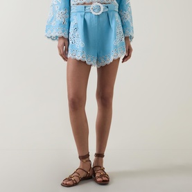 Romantic Richelieu Embroidered Linen Shorts