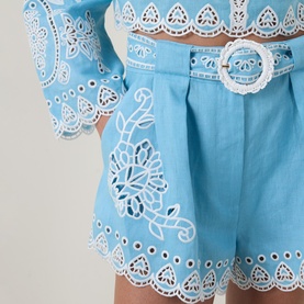 Romantic Richelieu Embroidered Linen Shorts