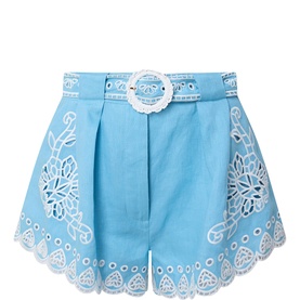 Romantic Richelieu Embroidered Linen Shorts