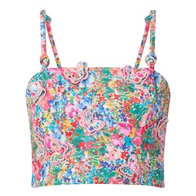 Peasant Floral Butterfly Appliqu&eacute; Cropped Top