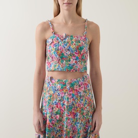 Peasant Floral Butterfly Appliqu&eacute; Cropped Top