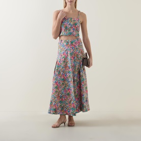 Peasant Floral Butterfly Appliqu&eacute; Cropped Top