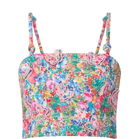 Peasant Floral Butterfly Appliqu&eacute; Cropped Top