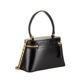 Givenchy Antigona Vanity Crossbody Bag in black smooth calfskin leather, gold-tone chain strap, top handle, and pentagonal logo badge