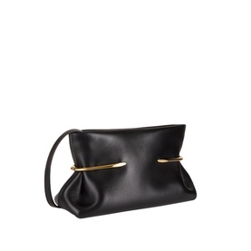 Givenchy Pinch Soft Leather Clutch in black lambskin with gold-tone bar hardware, pinch detail, and removable shoulder strap