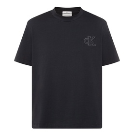 Calvin Klein Jeans Monogram Logo T-Shirt in black. Crew neck, short sleeves, tonal CK monogram logo on chest, straight hem.